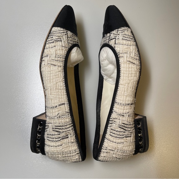 Chanel Chain Link Heel tweed CC Ballerinas flat black white size 39women - Picture 7 of 12